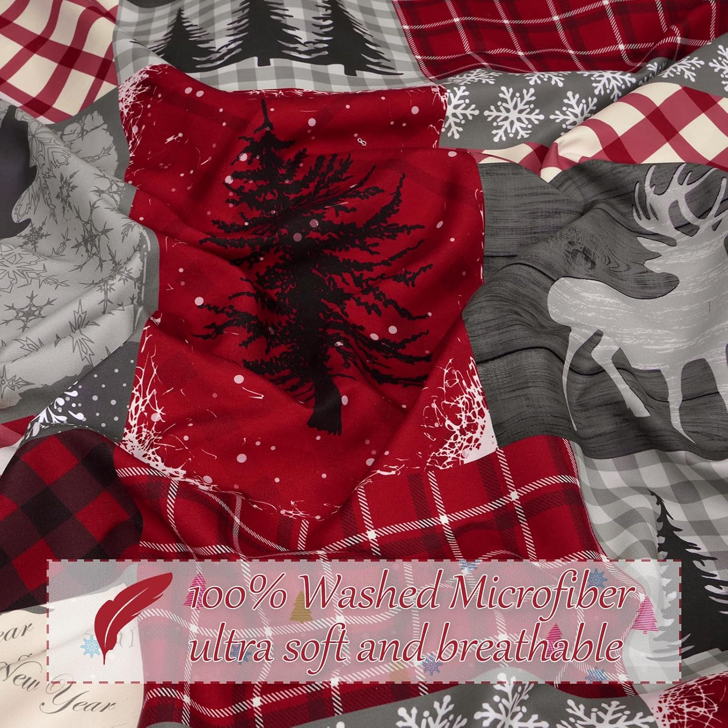 FRAMICS 3 Piece Christmas Duvet Cover Queen Set - Soft Double Brushed Retro Queen Duvet Cover with Zipper Closure, Red Buffalo Plaid Comforter Cover Set, 1 Duvet Cover 90 x 90 inch and 2 Pillow Shams - Image 7