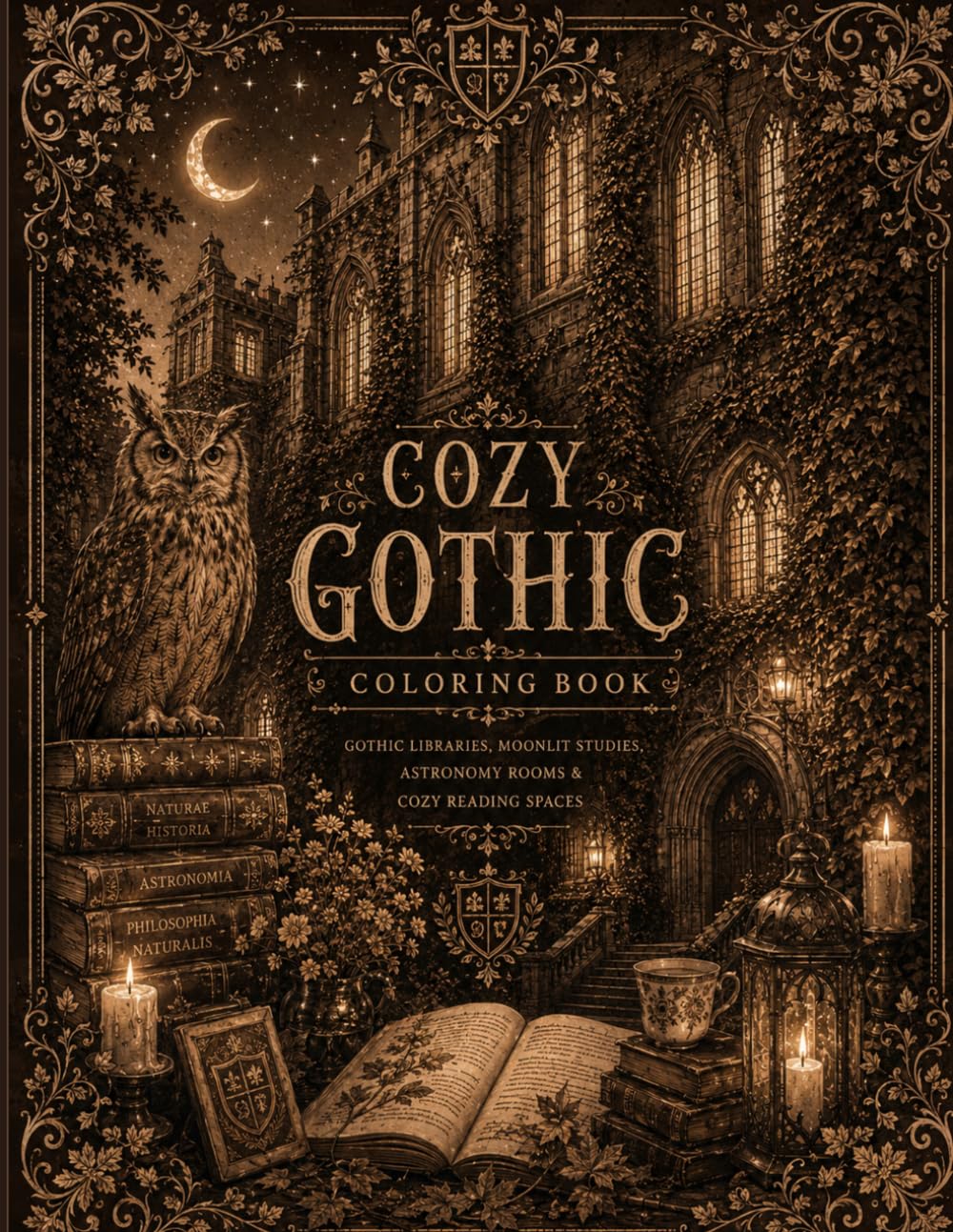 Cozy Gothic Coloring Book: Gothic Libraries, Moonlit Studies, Dark Academia, Astronomy Rooms & Cozy Reading Spaces