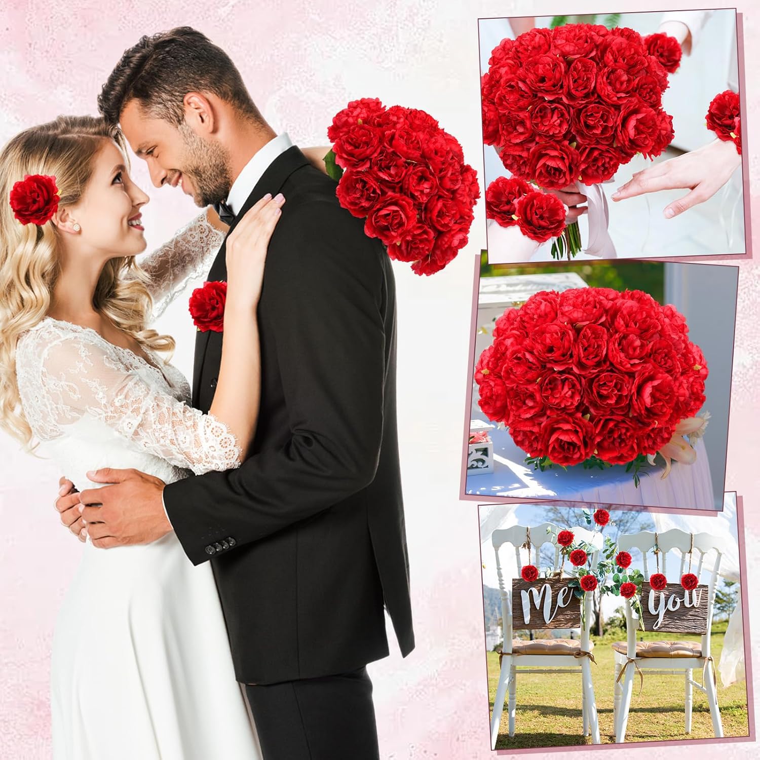 200 Pcs Flowers Long Stem Artificial Rose Bulk, 3.2 Inches Silk Rose Head Flowers Faux for Wedding Bridal Bouquet Independence Day Home Floral DIY Centerpieces Party Decoration(Red) - Image 7