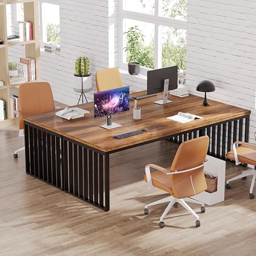 Tribesigns 180 cm Computer Desk, Desk with Heavy Duty Metal Frame, Workstation Study Desk for Home Office, Brown (Without Chair) (Brown) - 6