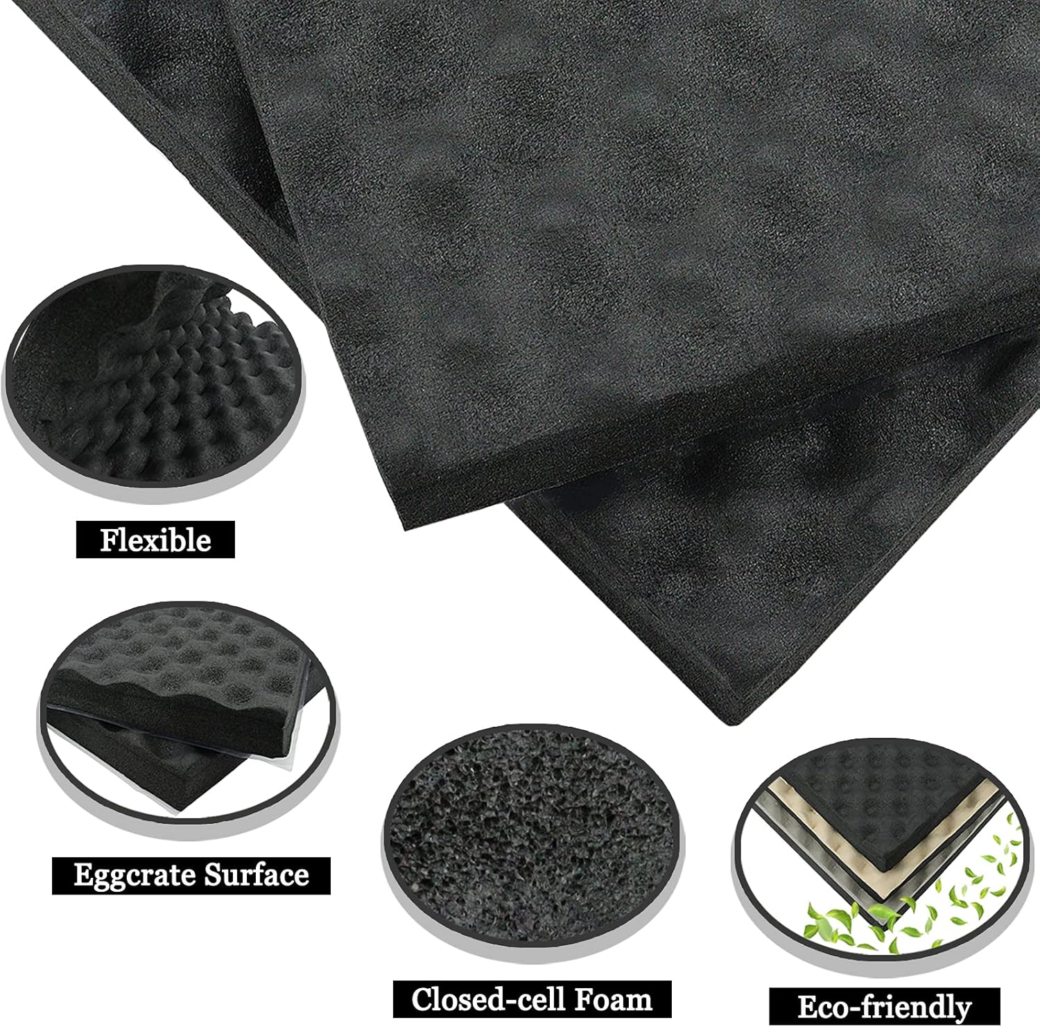 BXI Soundproofing Closed Cell Foam - 8 Pack Self-adhesive 16'' X 12'' X 1'' Thickened Egg Crate Sound Proof Foam - Acoustic Foam Panels Great for Noise & Thermal Insulation (Black)