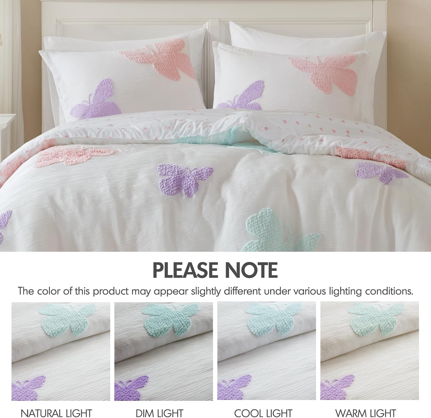 Intelligent Design Kids Rio Full/Queen Duvet Set – Girls’ Reversible Tufted Chenille Bedding with Pastel Purple Butterflies and Pink Dot, 3pcs