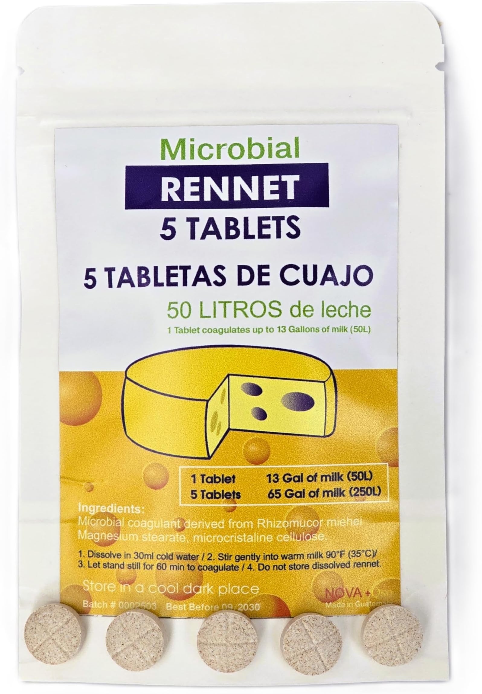 5 x Cuajo TITANIUM® RENNET Tablets For any type of cheese 5 TABLETS FOR 250L OF MILK