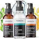 YEOUTH Skin Care Set: Retinol Serum for Face, Vitamin C and Hyaluronic Acid Serum, Face Care Kit that Targets Appearance of Uneven Uneven Skin and Dryness 3x1 oz