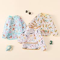 Vista 5 de Baberos de manga larga HaimoBurg, paquete de 5, baberos ligeros impermeables para bebés y niños pequeños de 6 a 30 meses