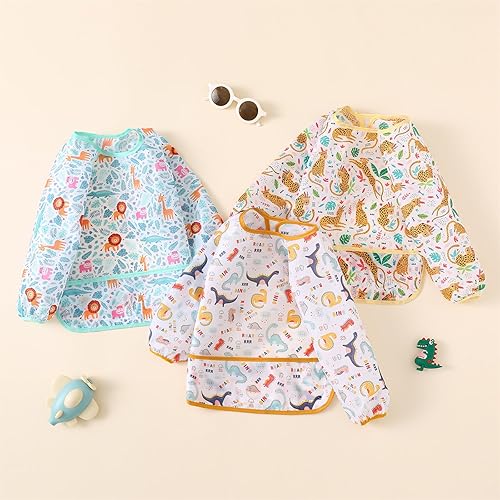 Miniatura 5 de Baberos de manga larga HaimoBurg, paquete de 5, baberos ligeros impermeables para bebés y niños pequeños de 6 a 30 meses