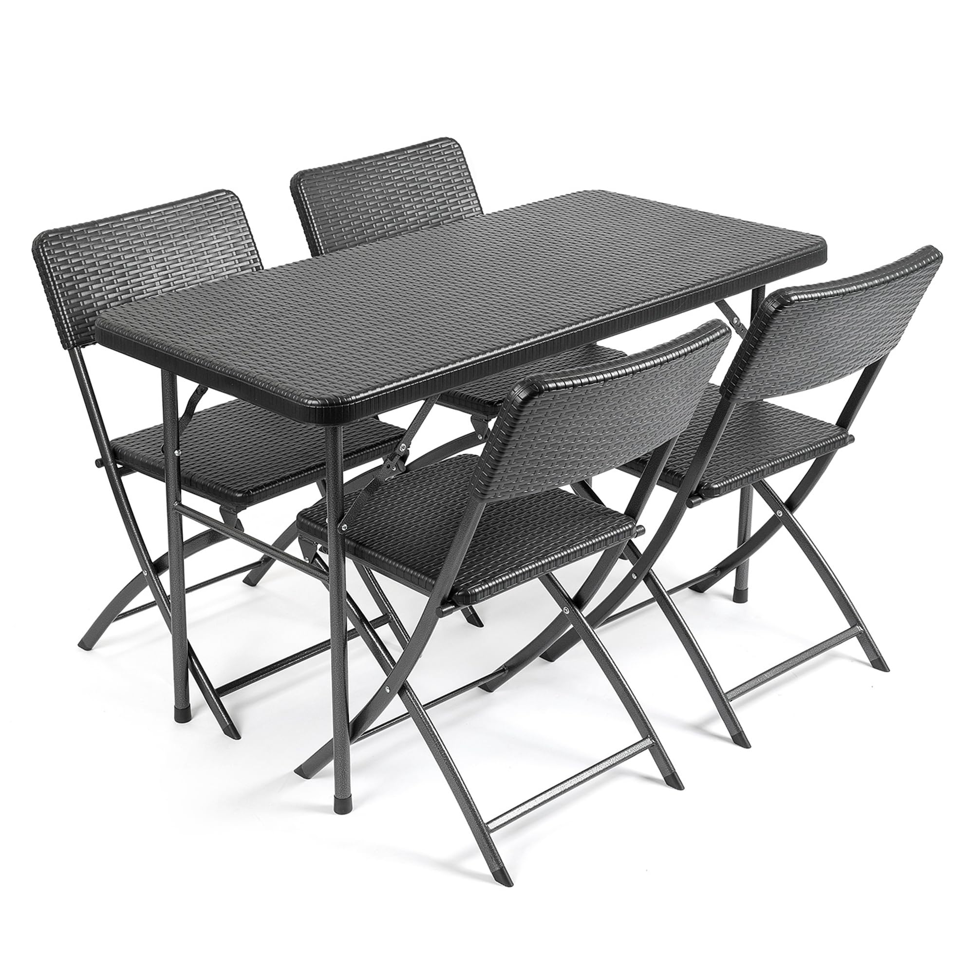 CHRISTOW Garden Table and Chairs Set 4 Seater Rattan Effect Folding Patio Furniture (4ft) โ image 1