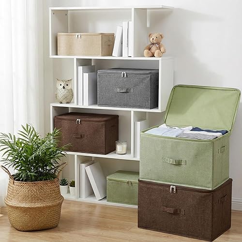 Miniatura 2 de ANMINY - Cajas de almacenamiento con tapas con cremallera 51.9 Qt, cajas de almacenamiento de tela con tapa, cestas, cubos con asas, plegables,