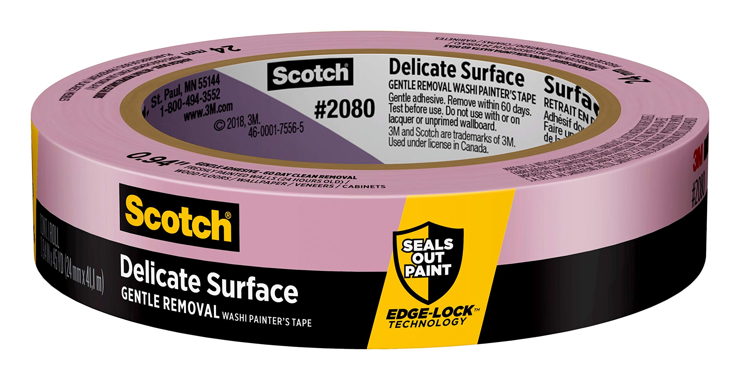 Scotch 2080EL-24CXS ScotchBlue Delicate Surfaces Painters Tape, 0.94" Width x 45 yd, Purple