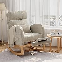 GarveeHome Linen Rocking Chair with Extendable Footrest & Side Pockets - Modern Nursery Glider Rocker for Nursing, Reading, Bedroom & Living Room, Grey
