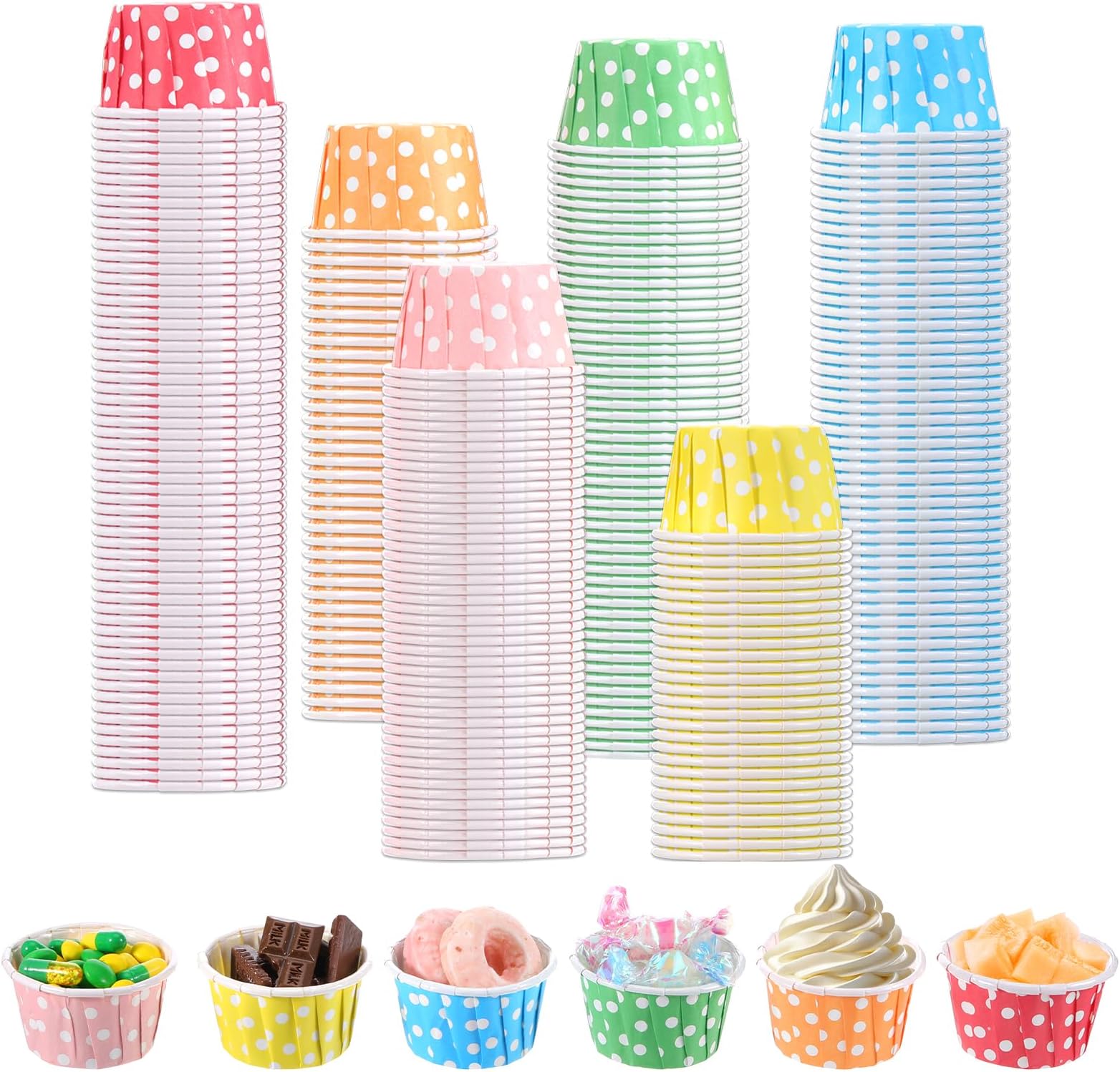600 Pcs 1.5 oz Paper Souffle Cups Disposable Mini Condiment Sample Taster Cups for Ketchup Sacrament Snack Medicine Portion Containers Food Dessert (6 Colors)