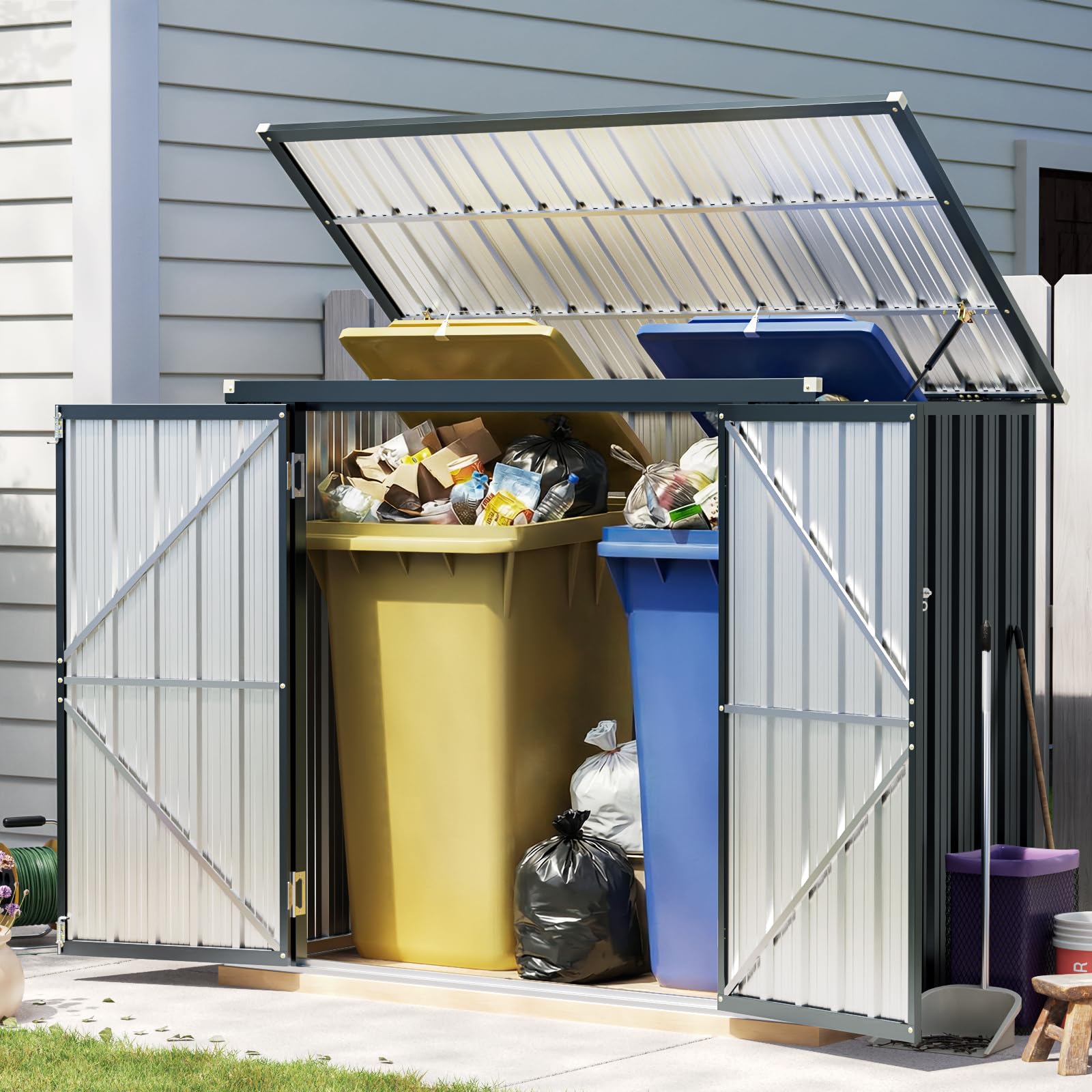 6 x 3 FT Trash Can Storage Shed with Lift-Up Lid for Backyard