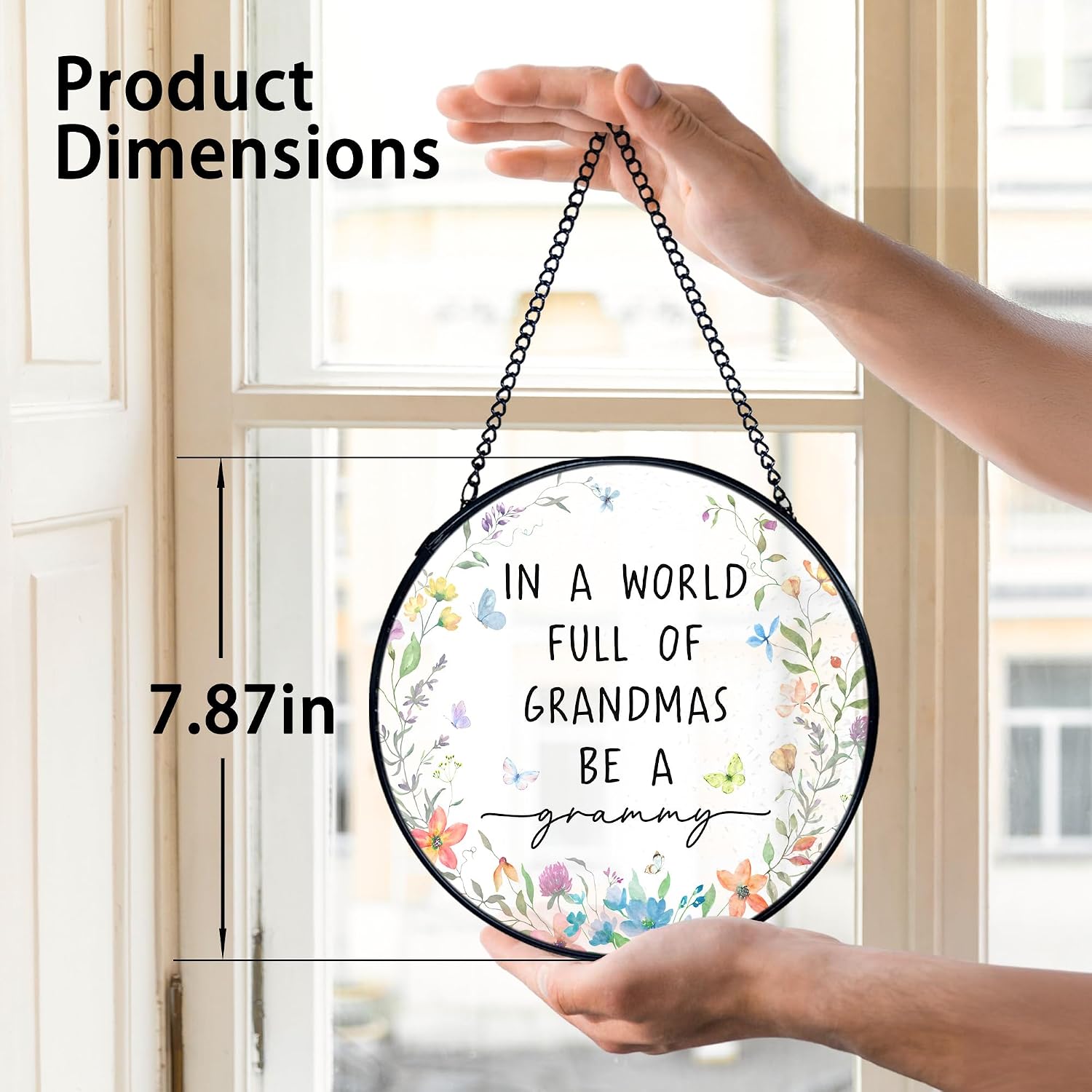 TNUW Grammy Gifts Stained Glass Window Hanging, Best Grandma Gifts from Grandkids Sun Catchers Indoor Window Glass Round Wall Art Decor, Grammy Flower Wall Hanging Decorations, 7.9＂x7.9＂