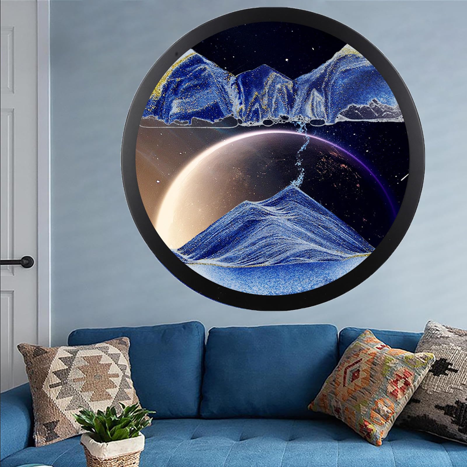 LKQTNDA Moving Sand Art Decor, 360° Rotatable 3D Dynamic Sand Painting Deep Sea Sandscape, Wall Mounted Sand Art Liquid Motion, for Home Office, Relaxing Decorative Mood Gift,E-7in/18cm