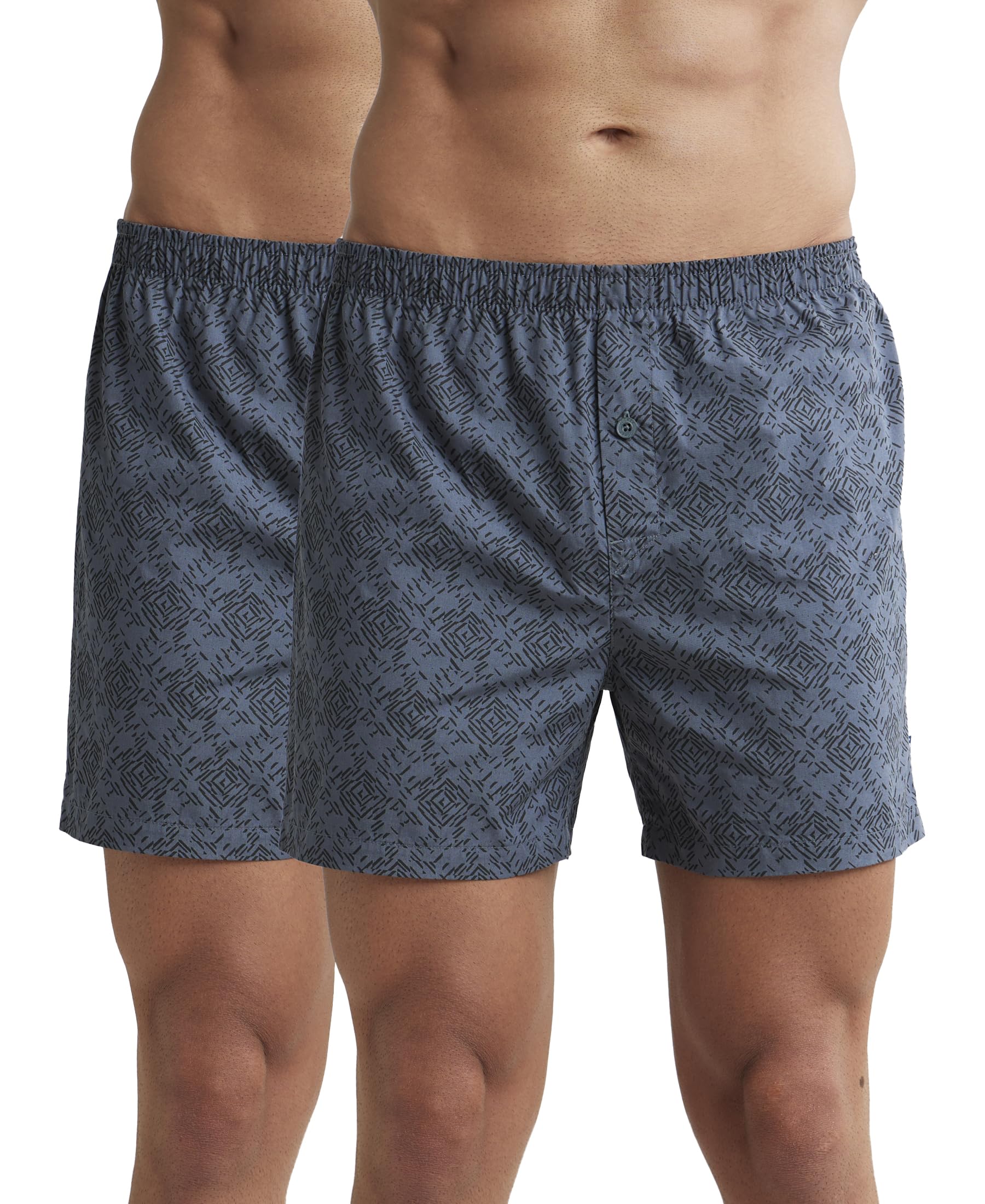 Jockey8222 Men's Super Combed Mercerized Cotton Woven Printed Inner Boxers with Ultrasoft and Durable Inner Waistband (Pack of 2)_Black & Navy 3_S