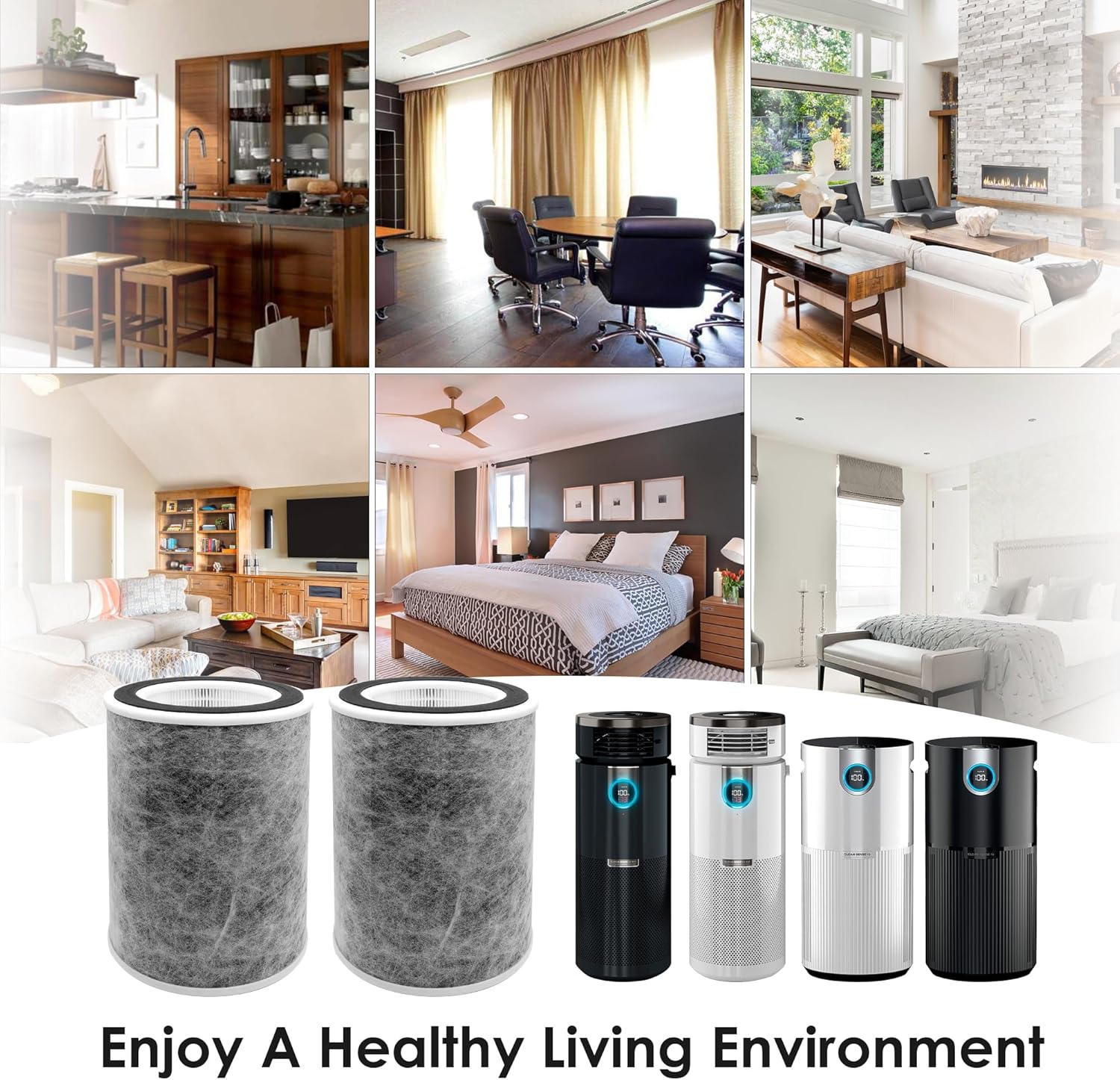 Flintar HP202 Replacement Filter, Compatible with Shark Air Purifier Max Model HP201, HP202, UA205, AP1000, HC501, HC502, Compares to Part # HE2FKBAS and HE2FKBASMB, 2-Pack