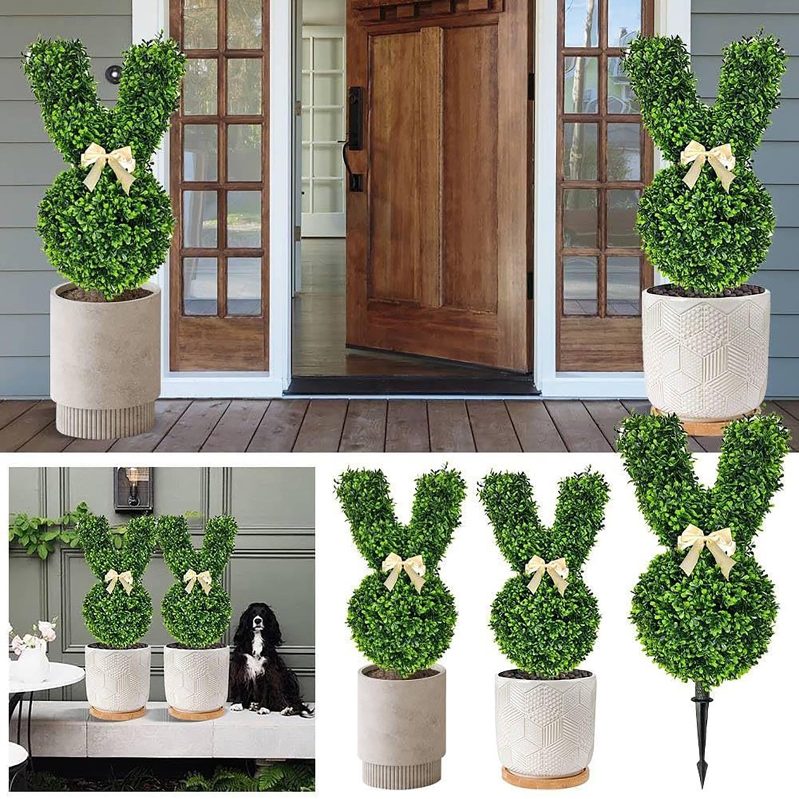 Topiaria a forma di coniglio, albero topiaria artificiale per esterni, albero topiaria artificiale a forma di coniglio, piante finte decorazione coniglio, verde artificiale coniglietto topiaria vaso