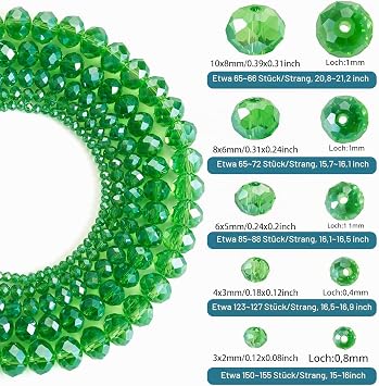 5 Strands Rondelle Crystal Beads Faceted Glass Beads Lime Green Loose Spacer Beads for Bracelets Jewellery Making Window Door Decoration