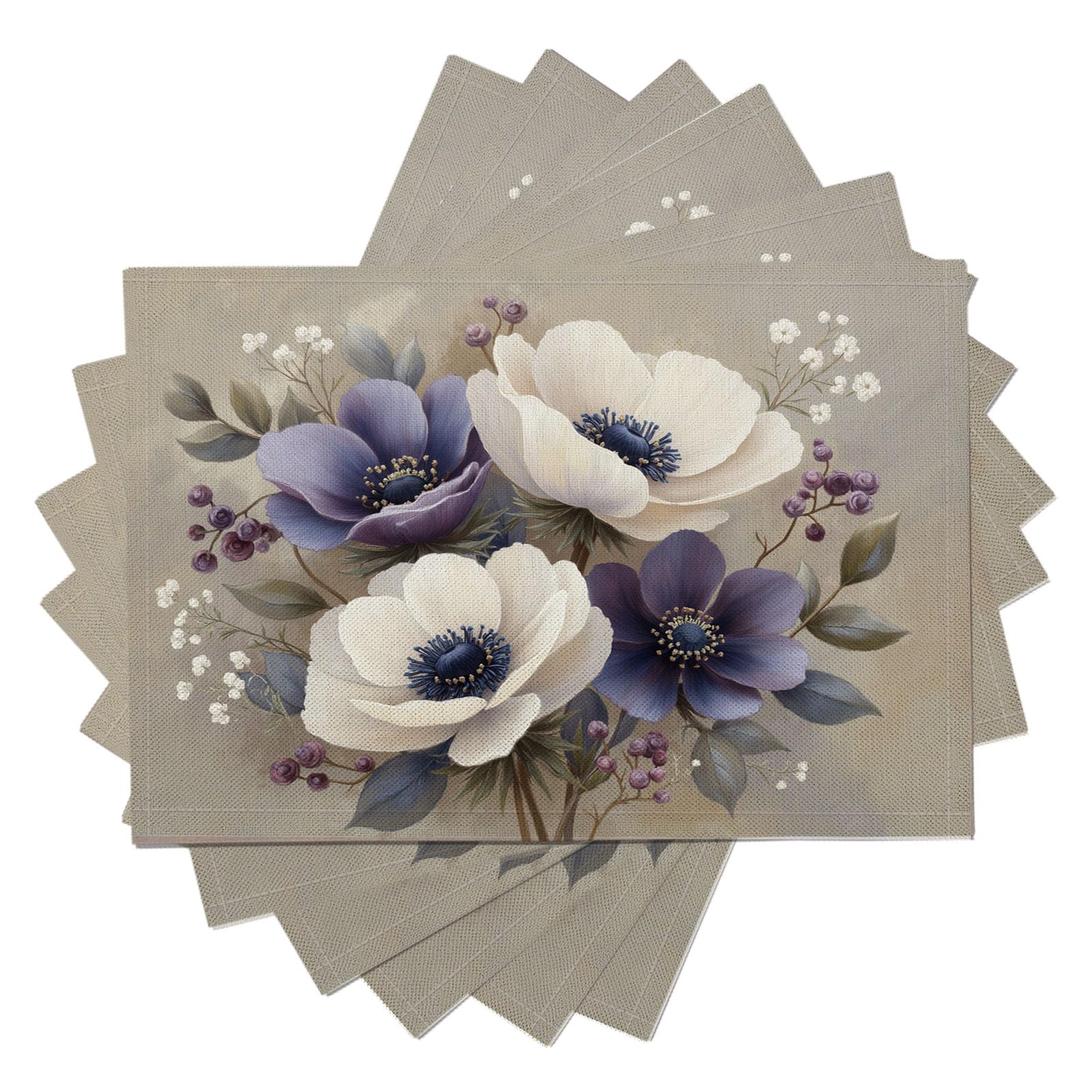 Set de table vintage floral en lin lot de 6 30x45cm lavable