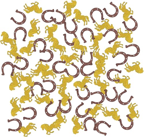 Cartel de caballo con purpurina de confeti de herradura, confeti de mesa de caballo de carreras, papel de vaquero vaquera para cumpleaños, fiesta de