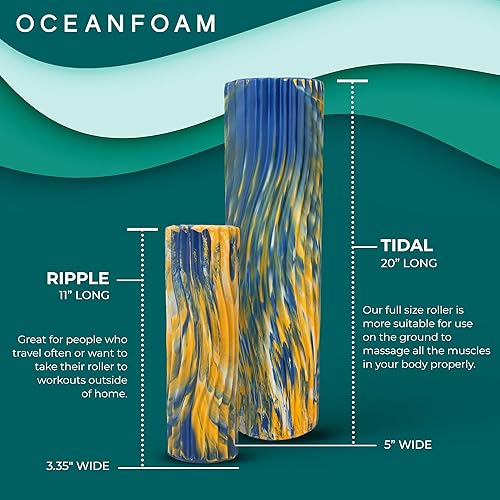 Miniatura 125 de Oceanfoam Tidal Roller - Rojo, Azul Marino Oscuro y Natural Marmóreo - Rodillo de espuma para masaje muscular para dolor de espalda y estiramiento -