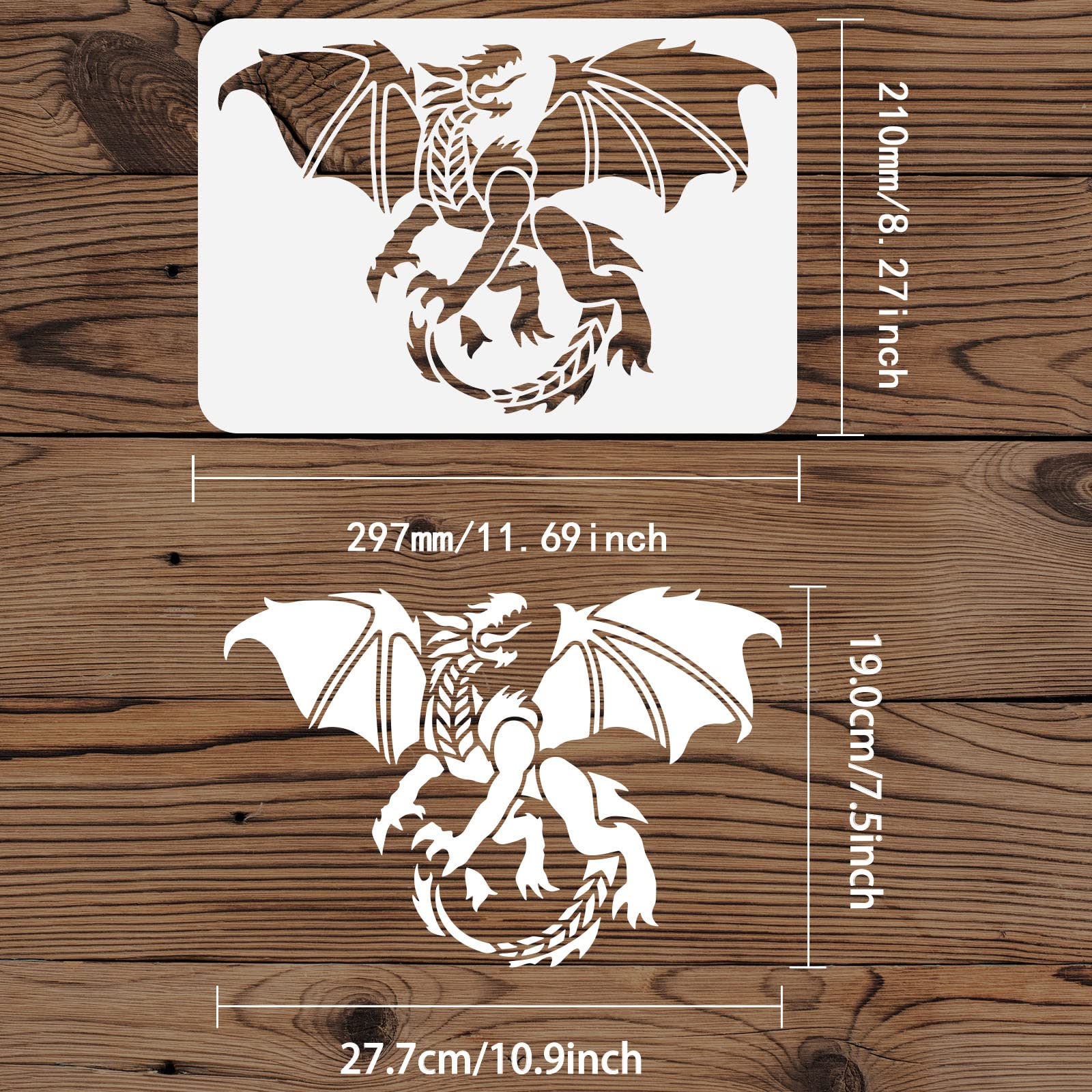 Dragon Stencil Template 11.8x11.8 Inch - Reusable Plastic Painting Stencil For DIY Crafts & Wall Decor