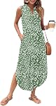 WNEEDU Women Summer Dress Maxi Casual Loose Beach Sundresses V Neck Sleeveless Dresses with Pockets