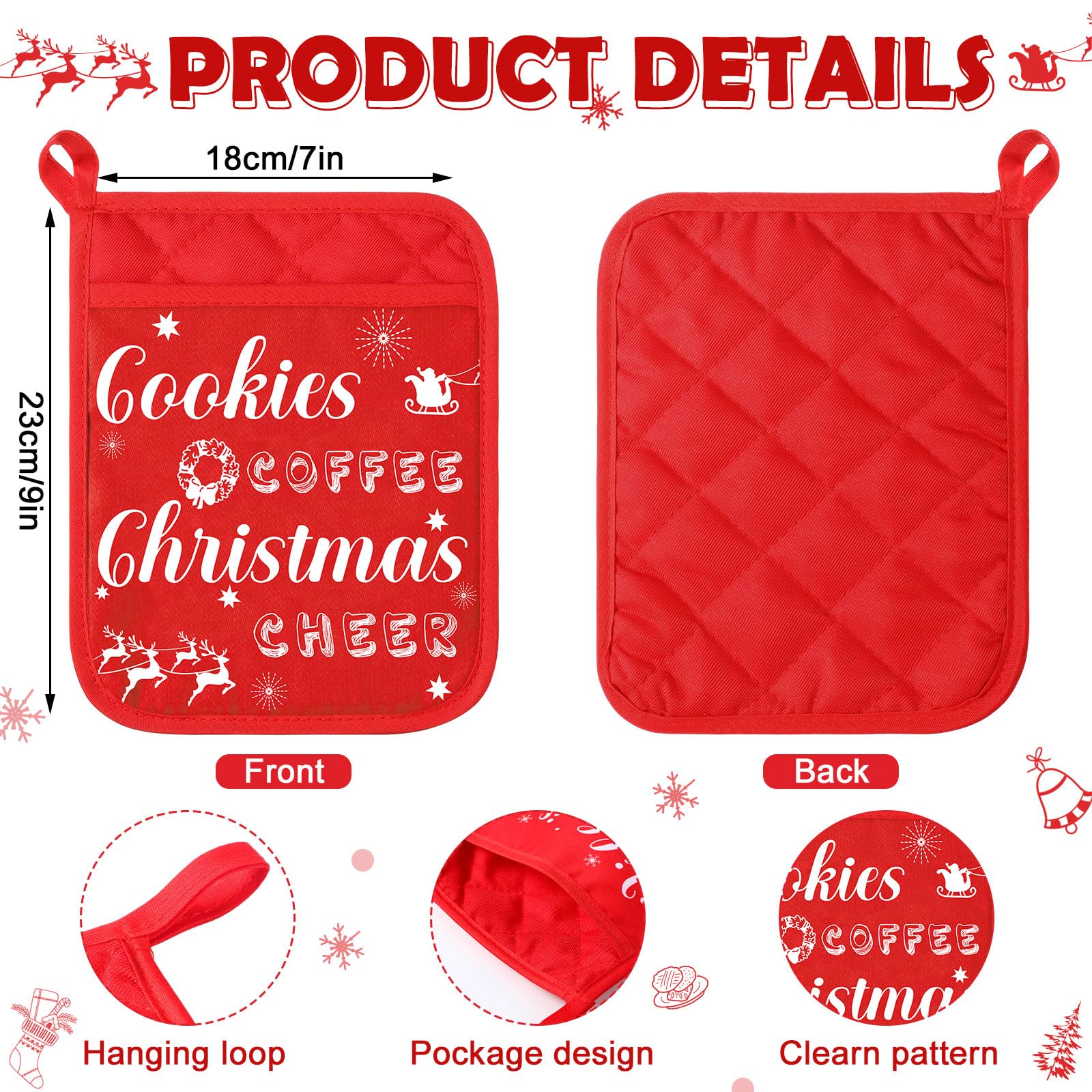 Yaomiao Weihnachtliche Topflappen mit Silikon-Spatel-Set, Silikon-Spatel-Set mit Holzgriffen, Topflappen für Küche, Weihnachten, Küchenutensilien, Weihnachtsbackgeschenke für Weihnachten (rot, 24
