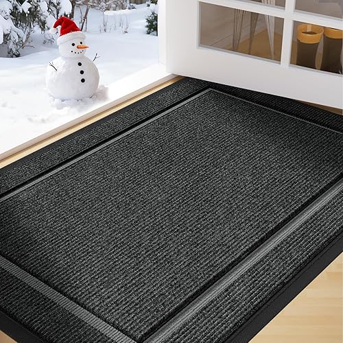 Front Door Mat Outside Entrance Indoor Doormat, 31" x 20" Outdoor Mats for Patio Waterproof, Outdoor Door Mats for Outside Entry, Rugs for Entryway Indoor, Grey