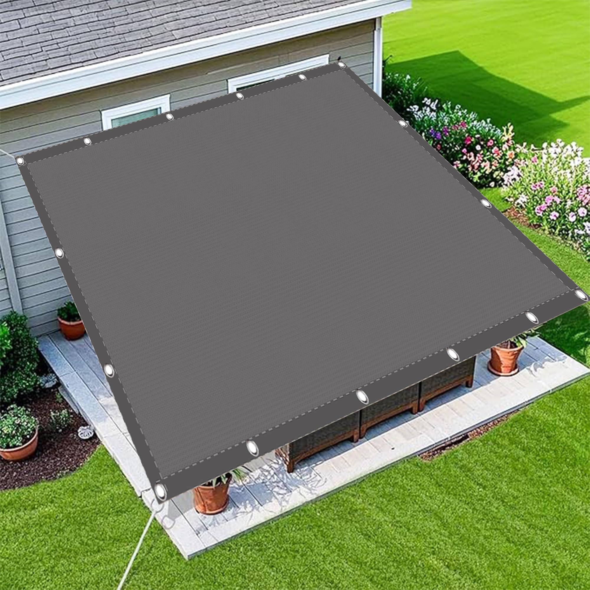 Voile d'ombrage de jardin gris clair toile tendue polyester pour extérieur