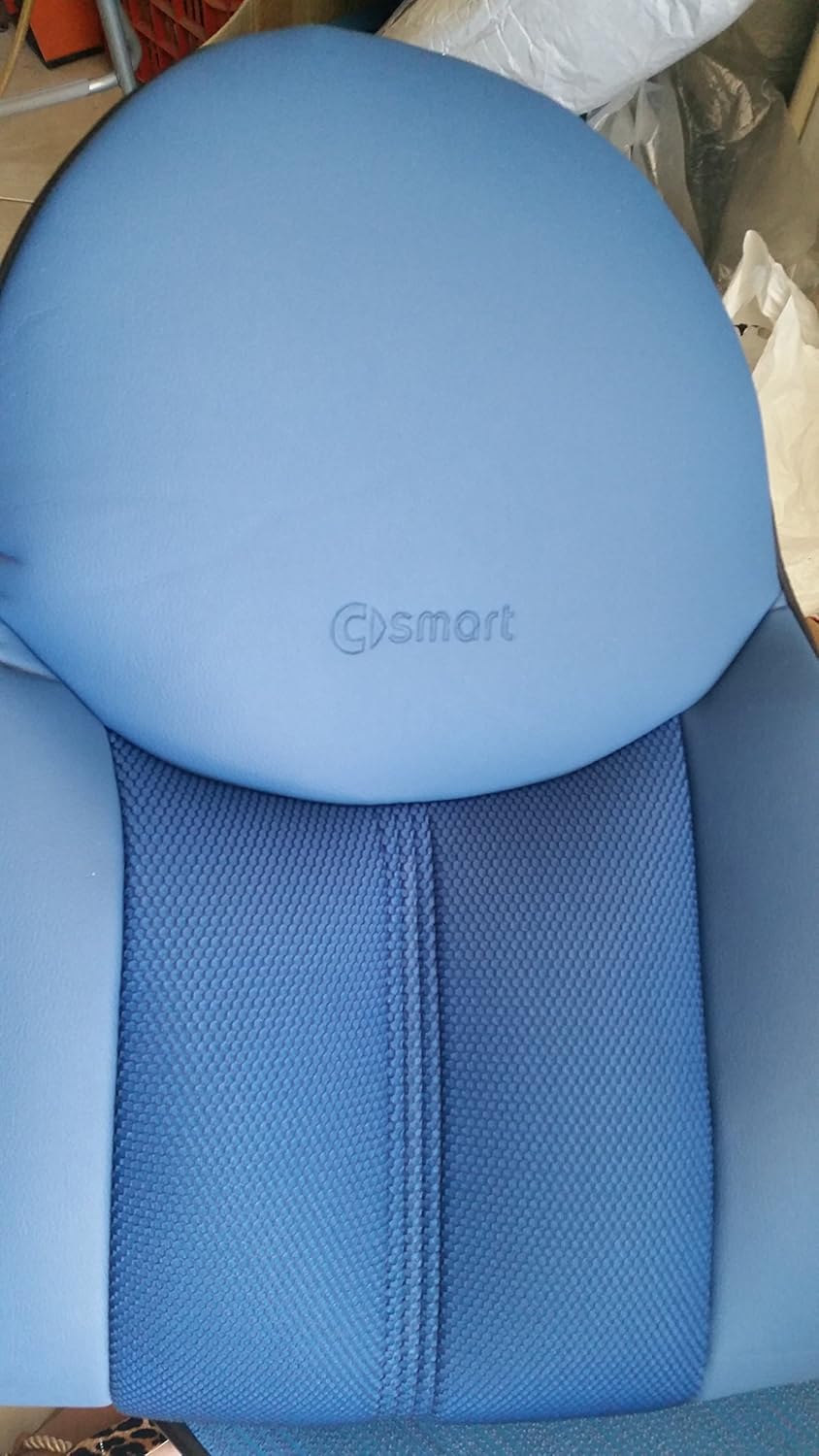 Two Car Seat Covers | Leatherette & Two Tone Synthetic | Custom Made, Compatible with Smart FORTWO (453) 2015- (with Side Belt Clip) | Fishnet Design | Dark Blue (Middle) - Blue (Sides)