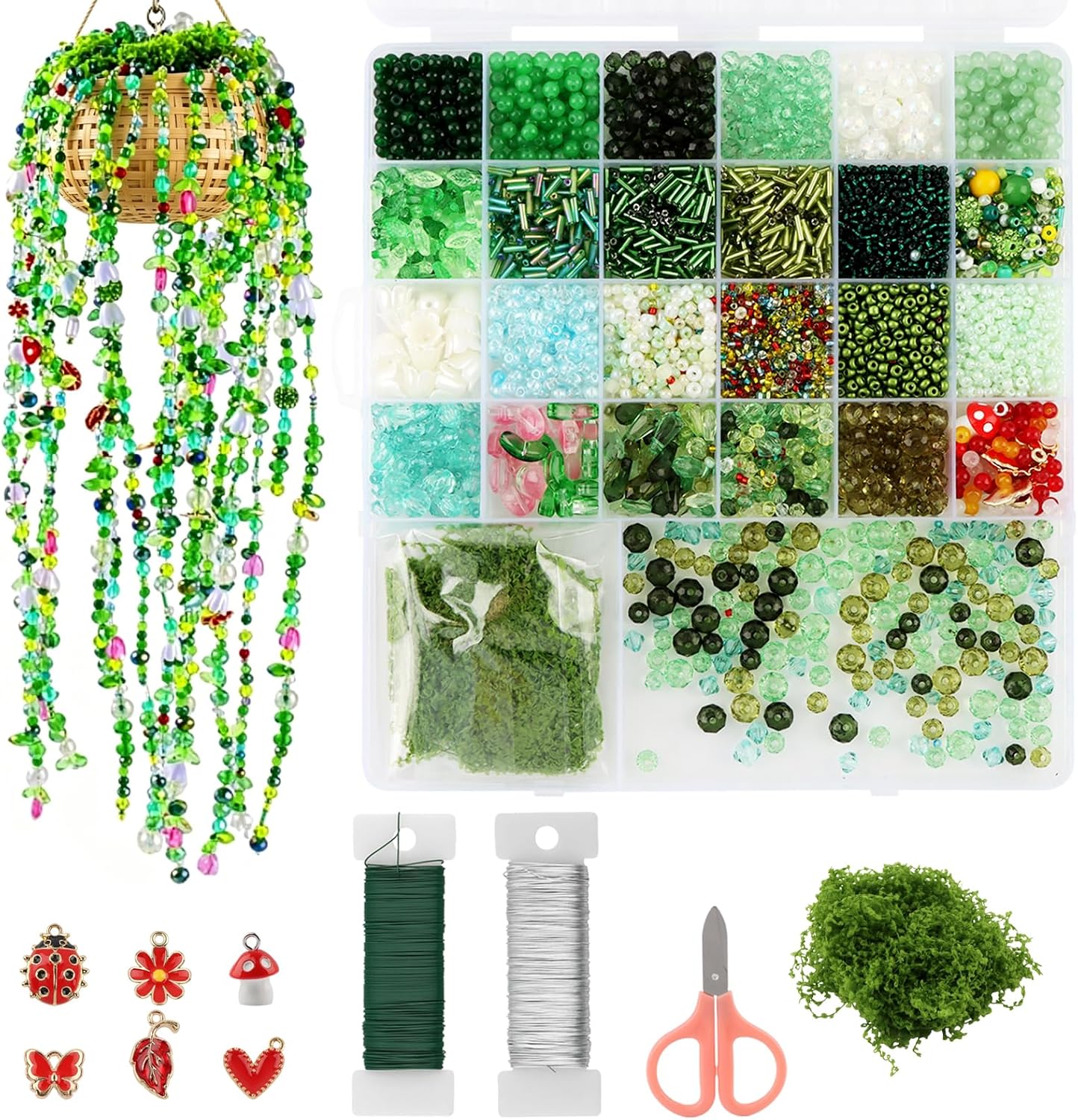 BAVRQMZX 5422 Pcs Beaded Plant Kit, DIY Craft Supplies with Beading Cord & Scissors, Colorful Charms for Plant Jewelry, Sun Catchers & Window Hanging Decor