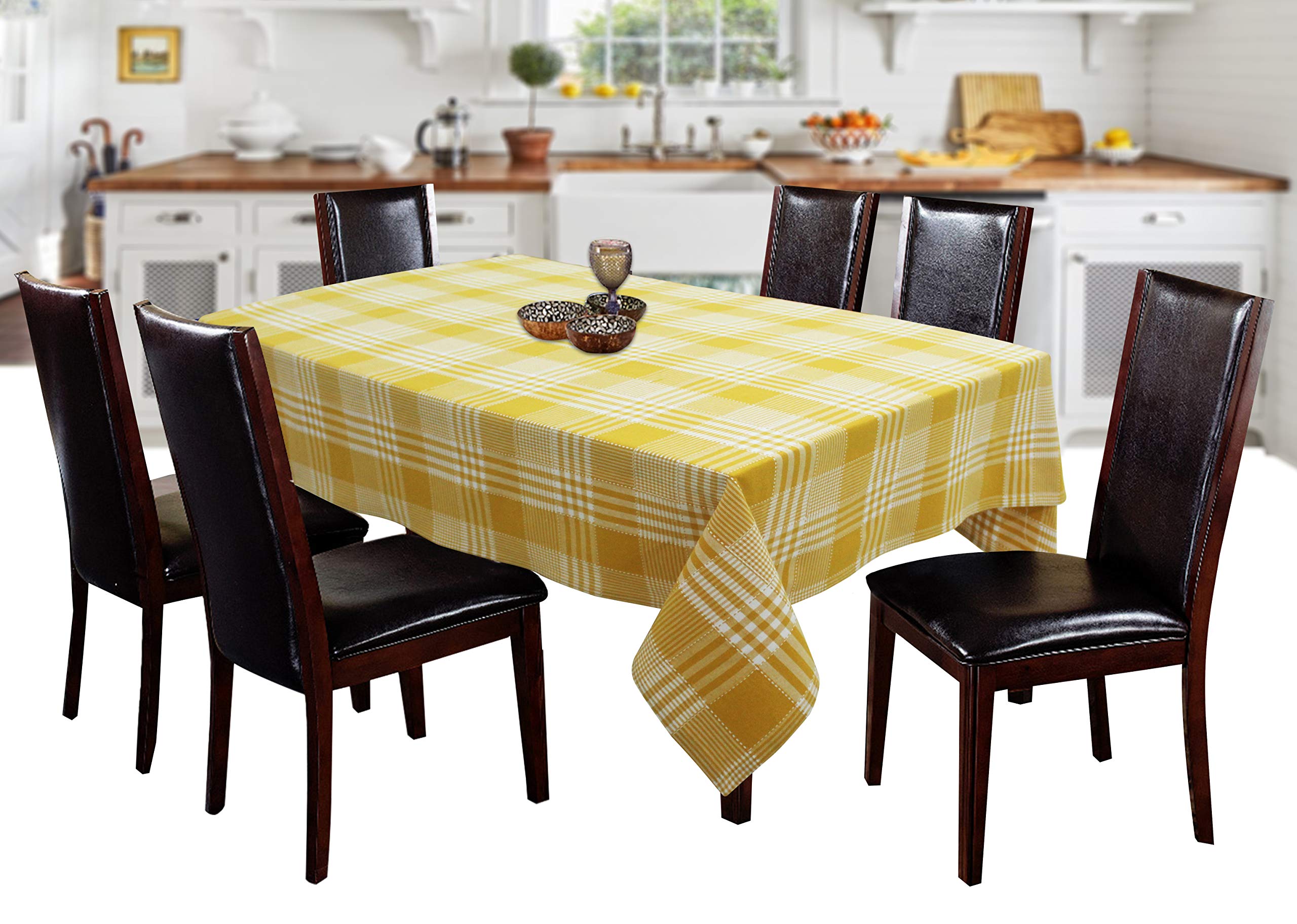 airwill 100% cotton checkered pattern 6 seater rectangle table cover sized, 56x71 inches (yellow, pack of 1) - rectangular
