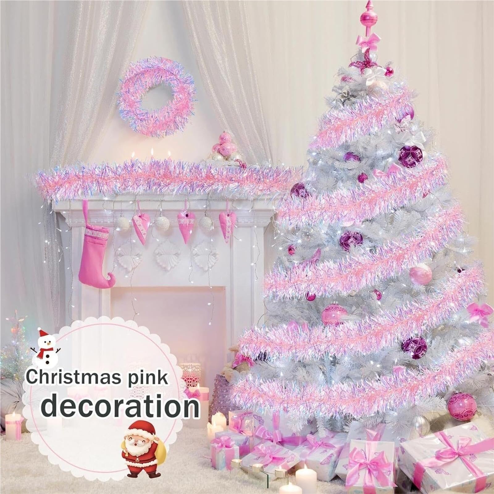 Lametta Weihnachtsbaum 3-teilige Lametta-Girlande, 2 Meter Lange Weihnachtsbaumdekoration Mit Glitzer Girlande Weihnachten