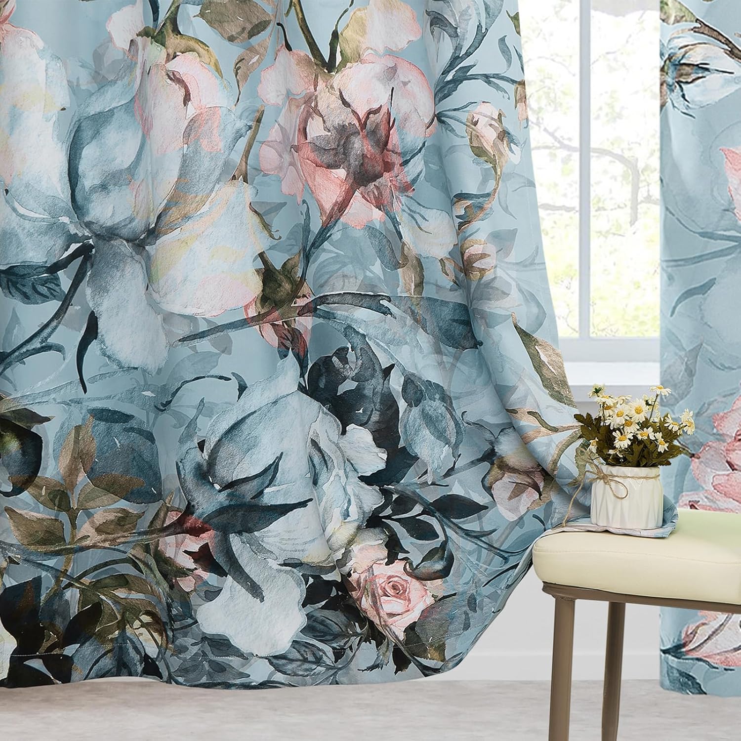 Boho Blackout Curtains for Bedroom, Floral Print Window Curtains 84 Inches Length 2 Panels Set Noise Reducing Thermal Insulated Window Drapes for Living Room,52" W x 84" L