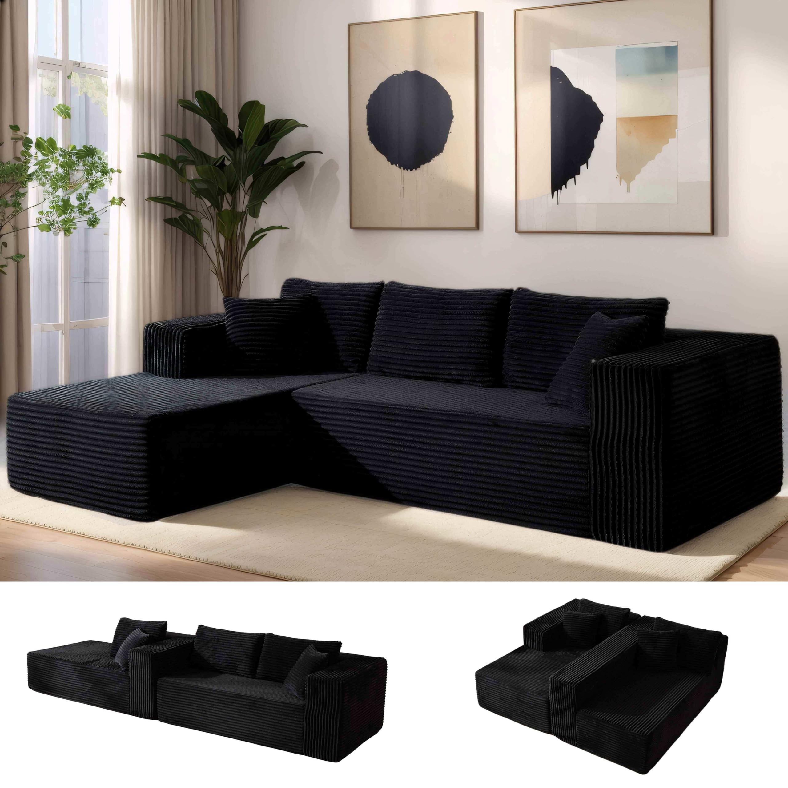 110 No Assembly Compression Boneless in a Box Cloud Sectional Couches for Living Room L-Shape Couch Compressed Sofa