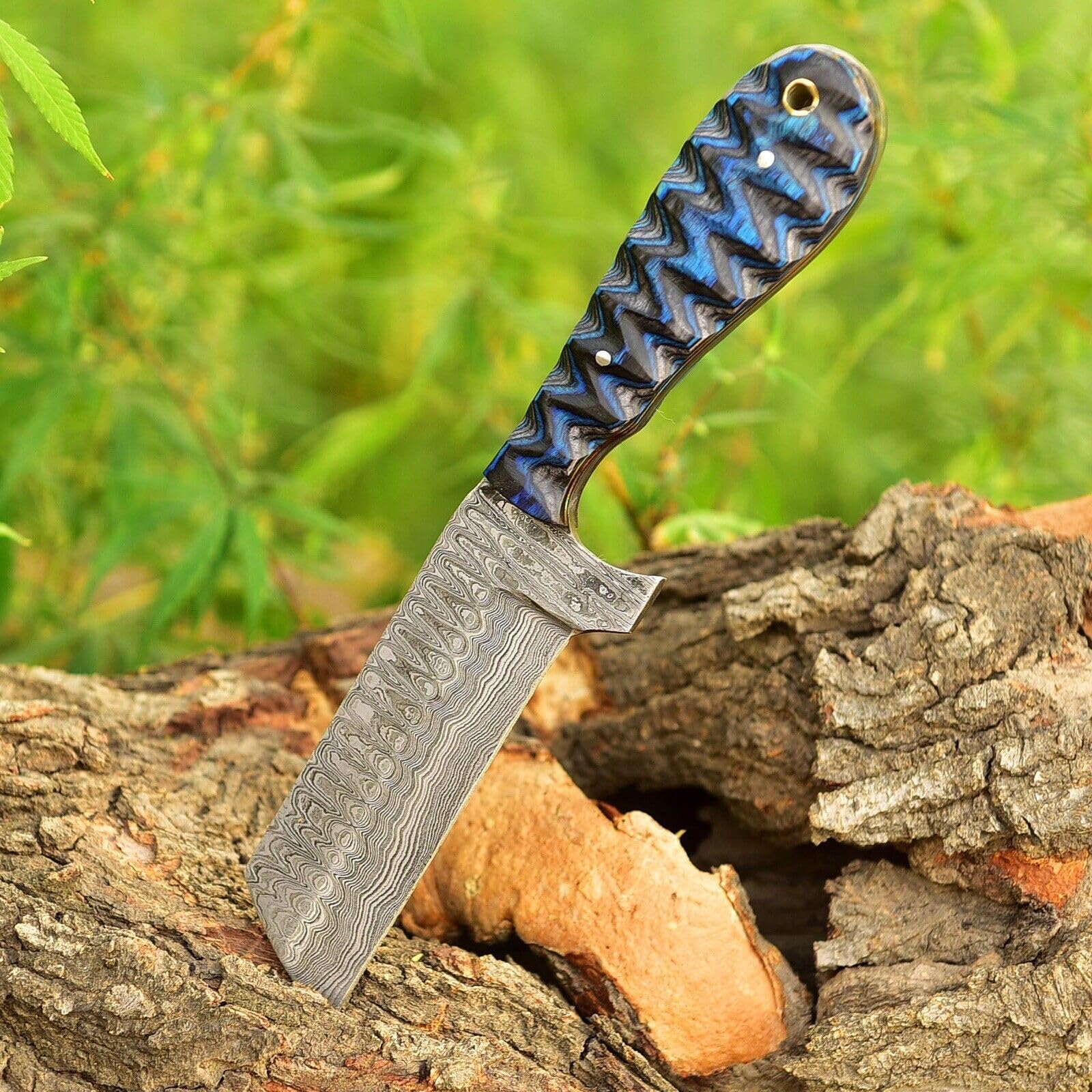 Damascus Bull cutter Hunting Knife with damascus blade/Bull cutter Hunting knife with leather sheath 9 inches