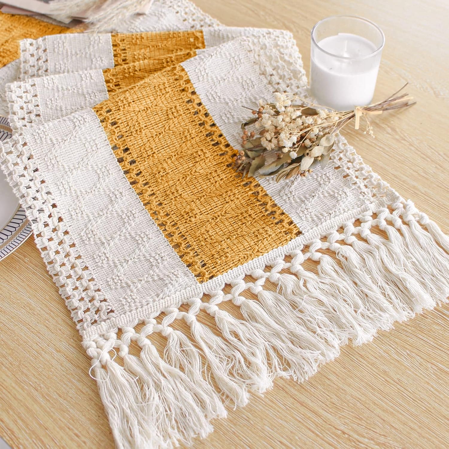 FEXIA Farmhouse Table Runner for Home Decor 12x72 Yellow Fall Home Decor