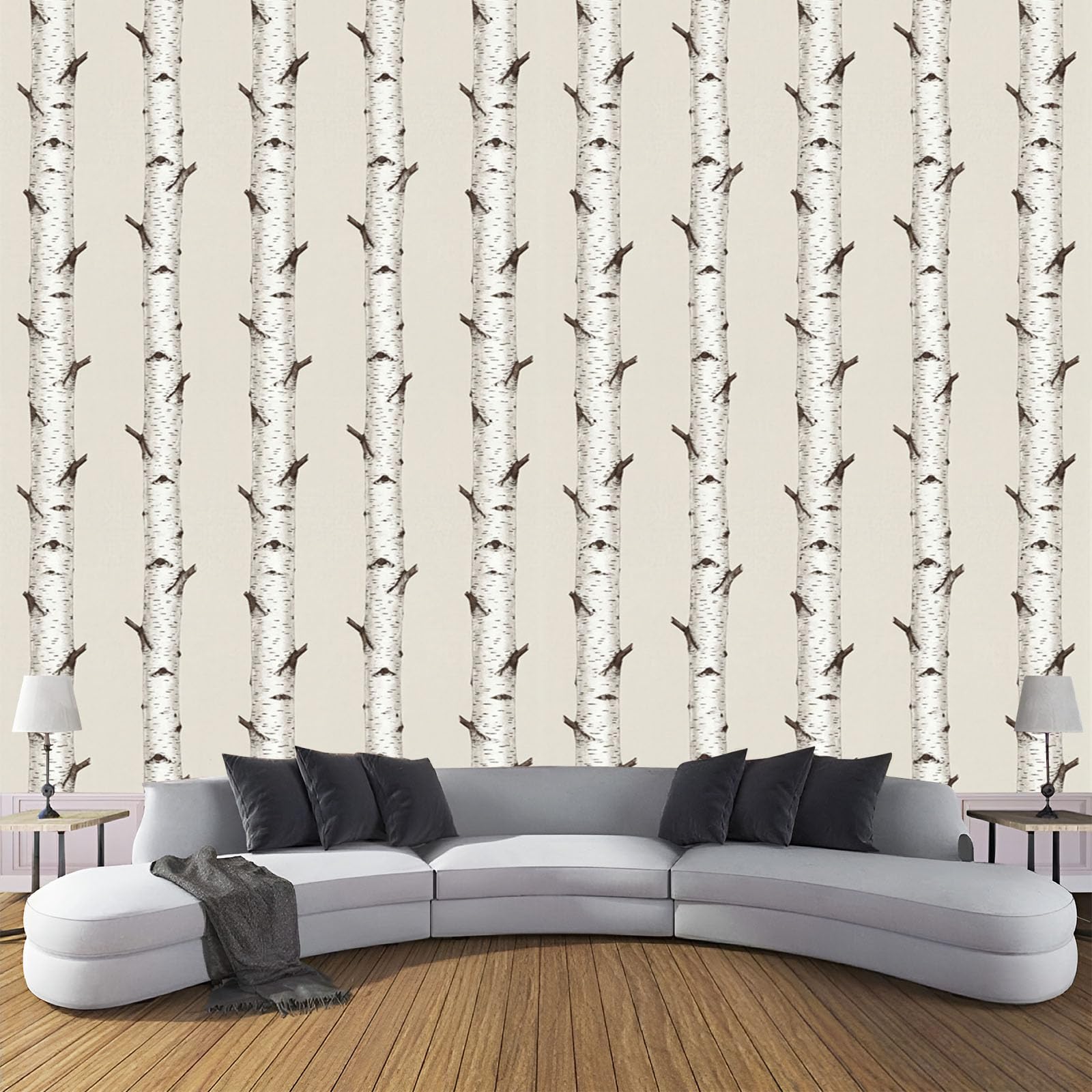 Papier peint tronc de bouleau panoramique beige 300 x 210 cm