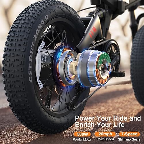 Miniatura 10 de Wooken Bicicleta eléctrica 20 pulgadas de neumáticos gruesos para adultos bicicleta eléctrica plegable de 500 W con batería de 48 V 10 Ah engranajes