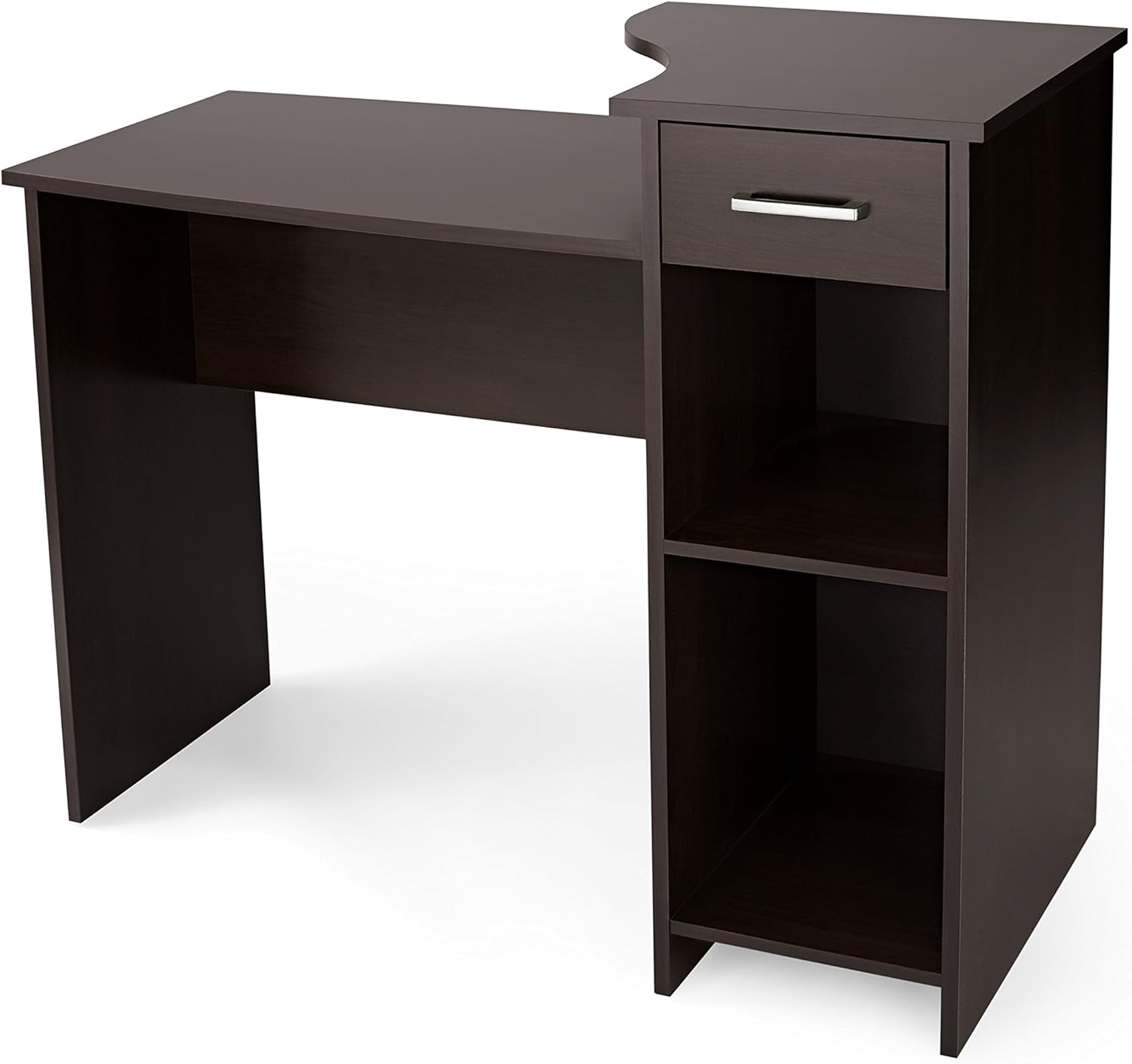Wooden Computer Desk with Drawer and 2 Shelves Espresso Brown Finish Large Student