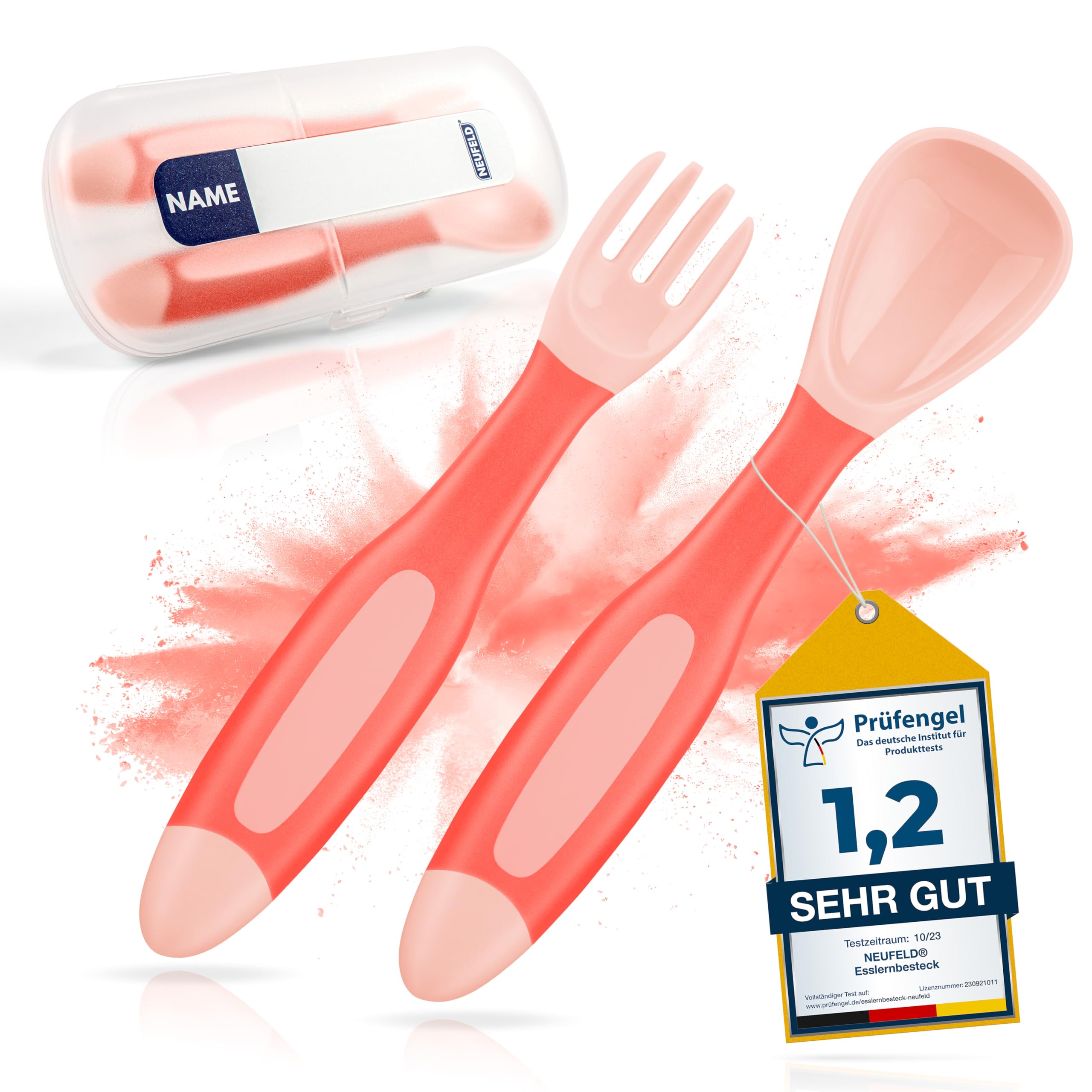 NEUFELD Posate Per Bambini 3 Mesi+ – Set Con Forchetta E Cucchiaio Ergonomiche – Lavastoviglie + Scatola E Ricette Incluse