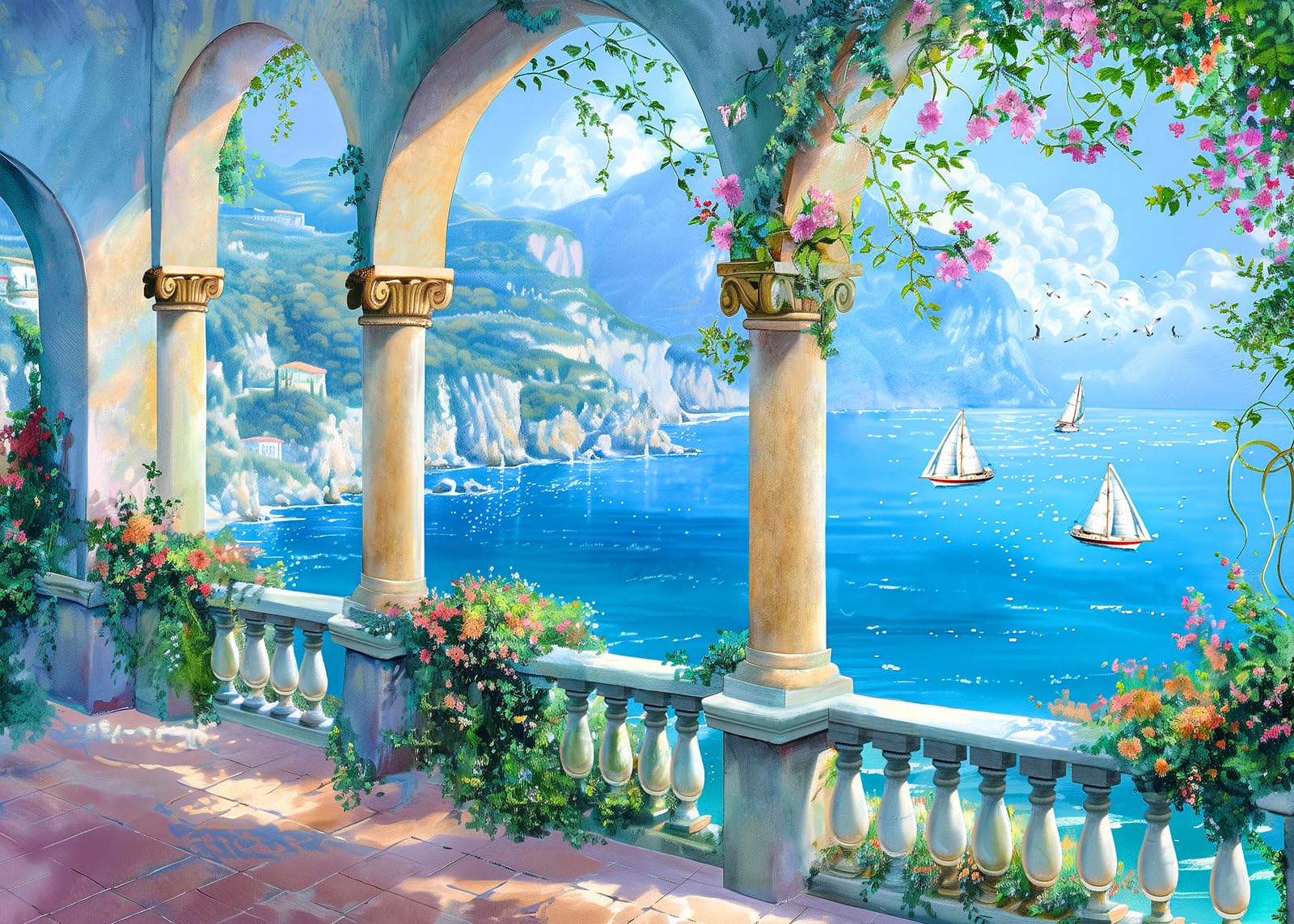 Jigsaw Puzzle 1000 Pieces-Sea View Corridor Puzzles for Adults Landscape Jigsaw Puzzles for Adults 1000 Natural Scene Puzzle for Teens Interactive Toy Brain Teaser