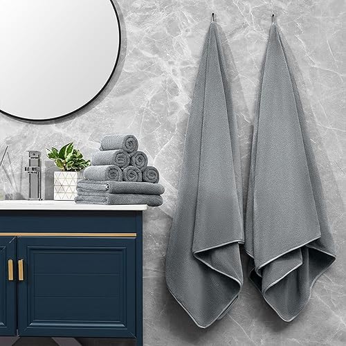 Miniatura 6 de Juego de 4 toallas de baño de gran tamaño, color gris oscuro, toallas de baño extra grandes para adultos, 35 x 70 pulgadas, toallas de baño