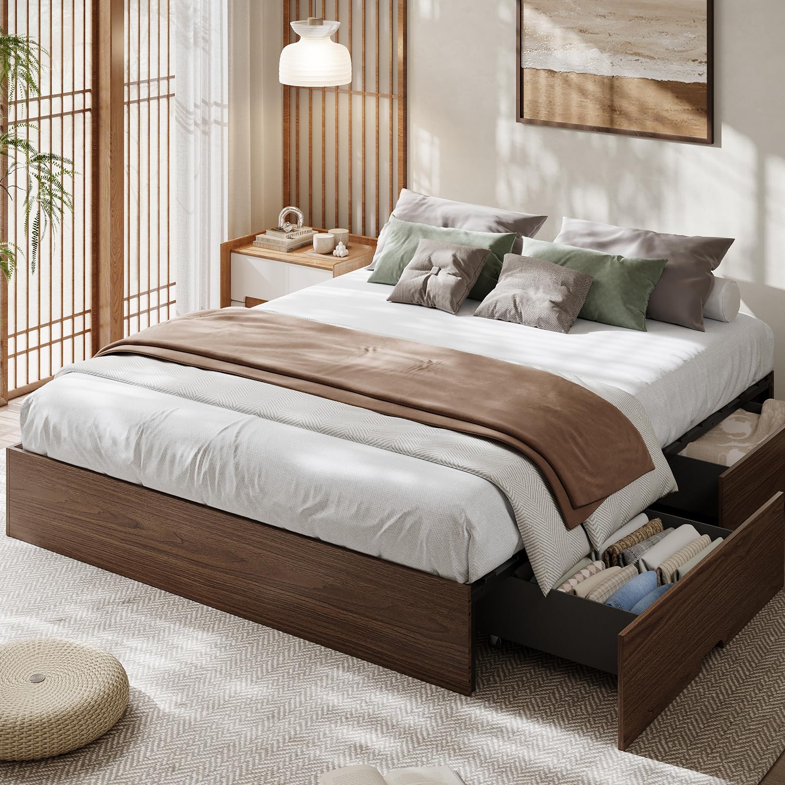 Garvee California King Bed Frame with 2 Storage Drawers