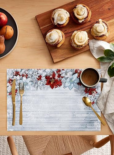 Miniatura 2 de Christmas Wood Flower Placemats for Dining Table Set of 6, Cotton Linen Cloth for SquareRectangleRound Table Mat Placemat, Kitchen Dinner Holiday