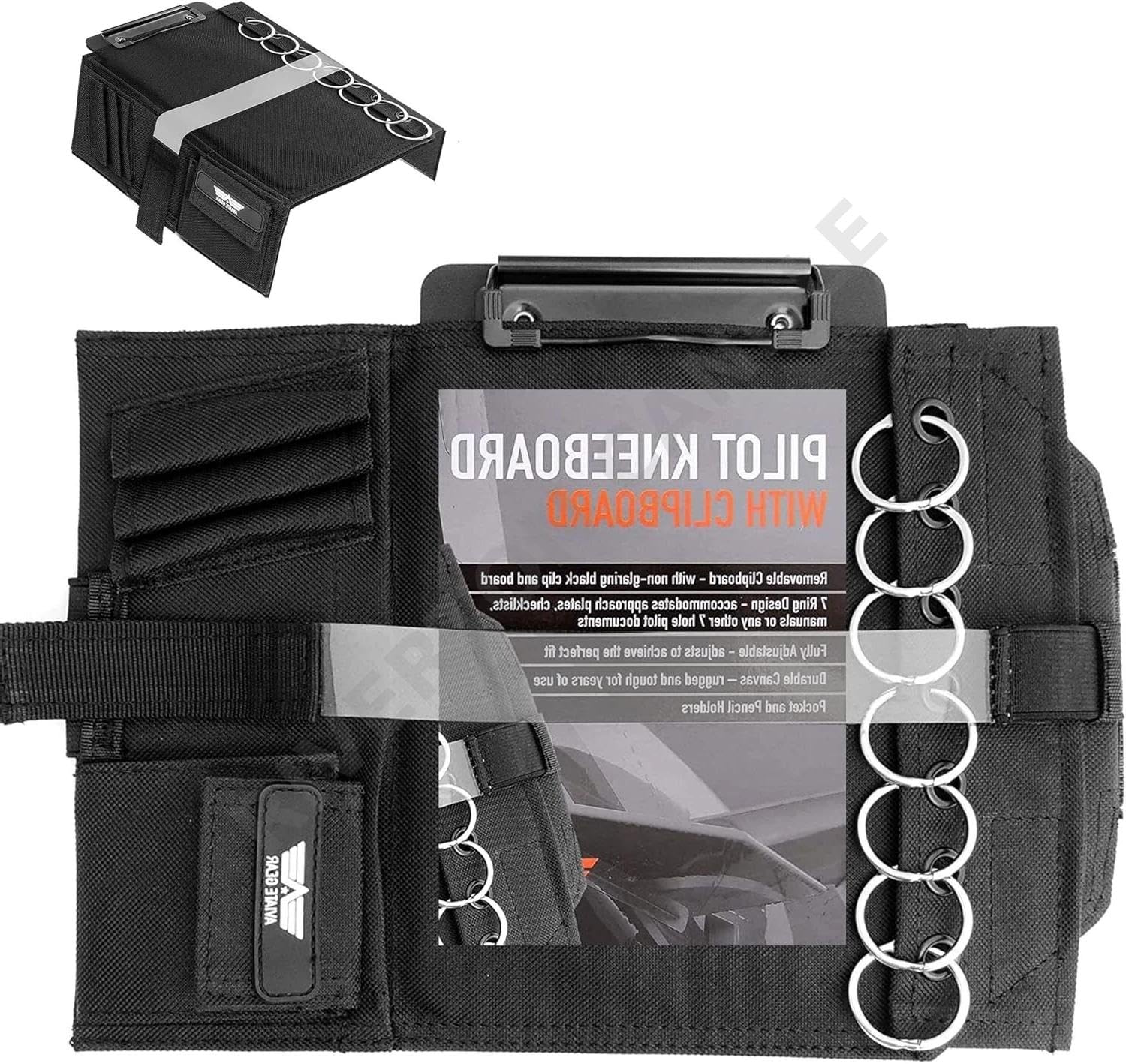 for Adjustable Pilot Kneeboard with Removable Clipboard and 7 Ring Document Holder