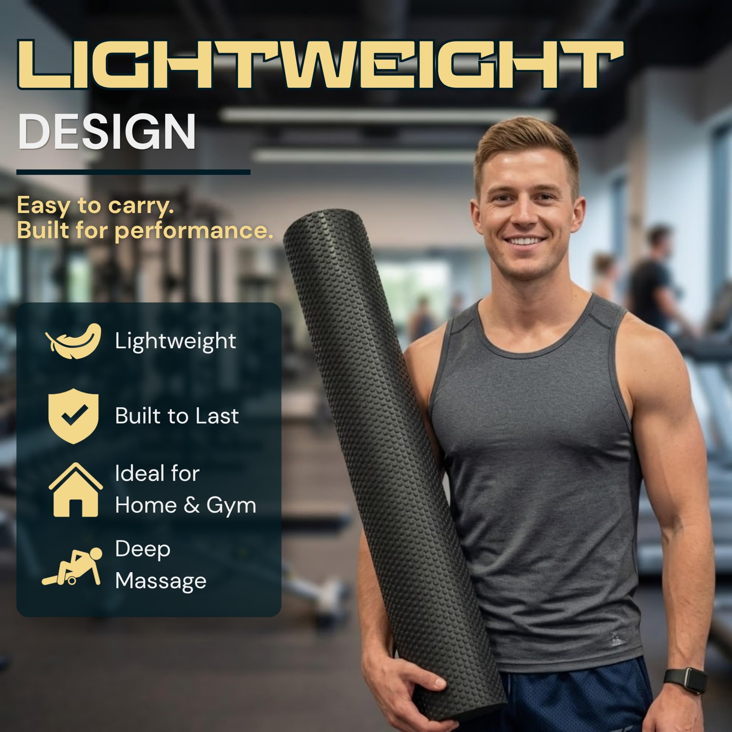 Fitizen Schaumstoffrolle – Muskelmassage, Reha, steife Rückenschmerzen, Physiotherapie, tiefes Gewebe, festes Trainingsgerät, Zuhause, Fitnessstudio, Stress, Yoga, Pilates (schwarz, extra groß, 91,4 x