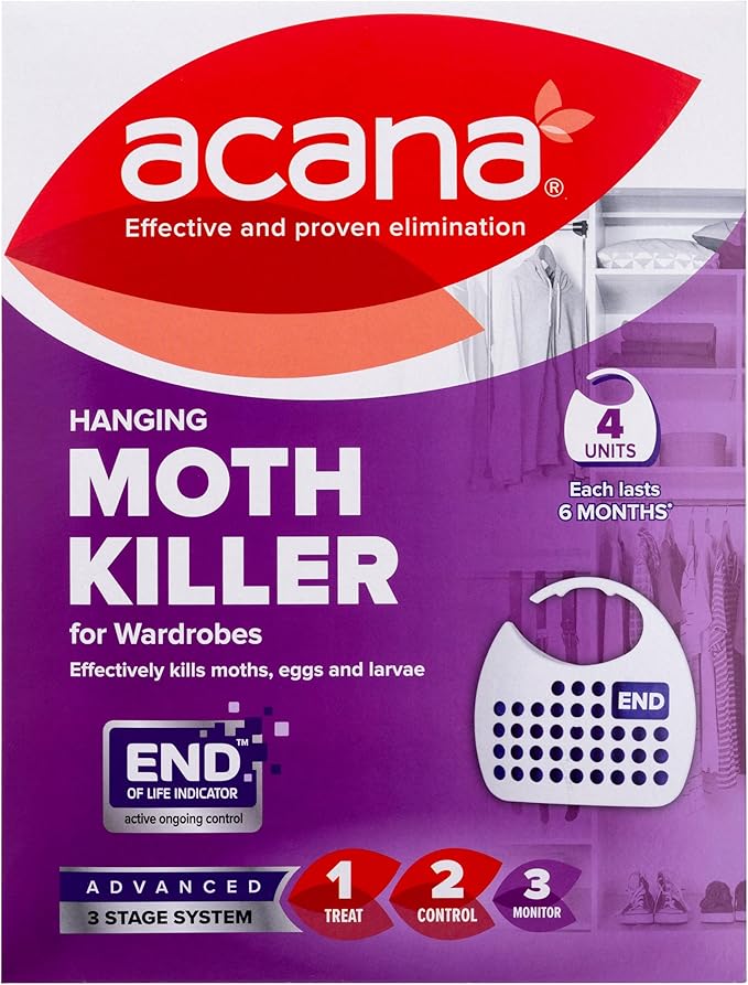 Acana Hanging Moth Killer & Freshener, 4 Pack Lavender Fragrance, Natural Oils For Wardrobes