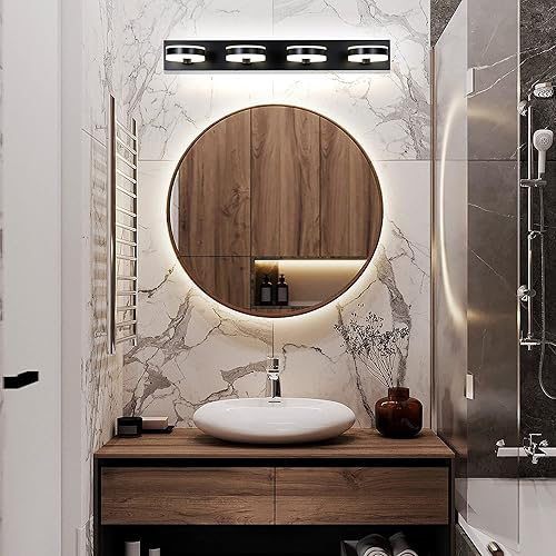 Miniatura 7 de Lámparas LED de baño, luces negras de tocador de 33 pulgadas, modernos apliques de pared acrílicos de 4 luces, accesorio de iluminación de pared